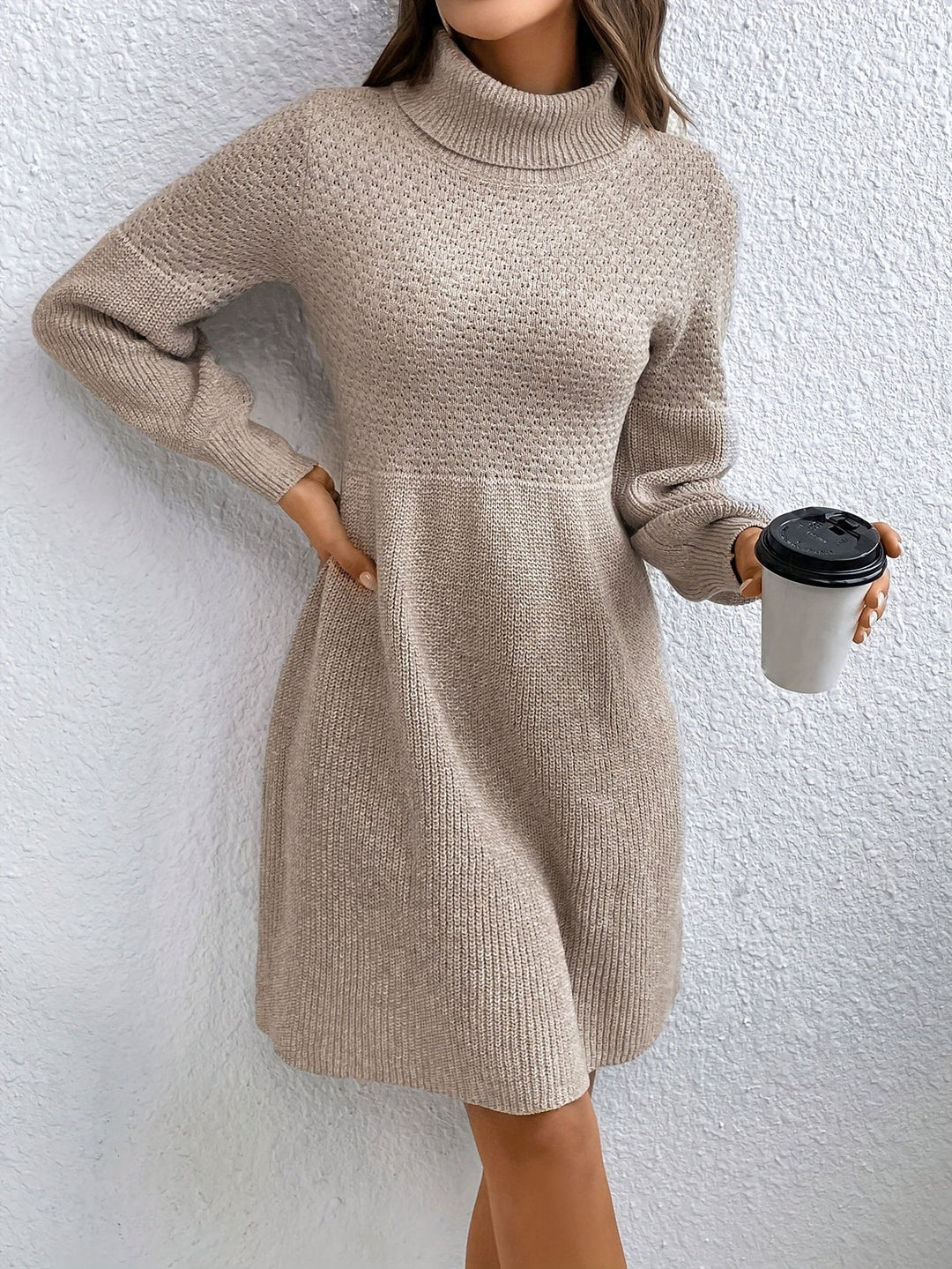 Doraine - High-Neck Knit Jumper Dress