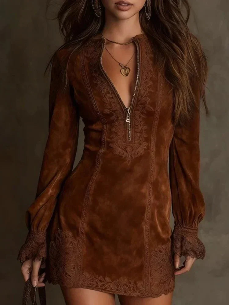 Charmaine – Lace Suede Dress